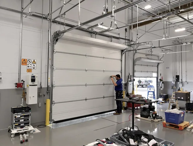 Commercial garage door repair being performed by Medway Garage Door Repair expert in Medway