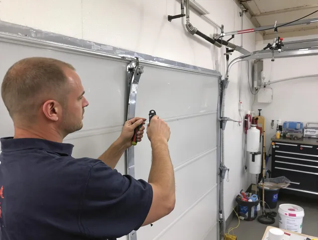 Before and after garage door dent repair by Medway Garage Door Repair in Medway