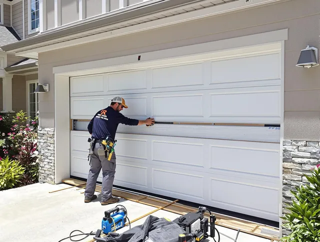 Medway Garage Door Repair team performing complete garage door replacement at Medway residence
