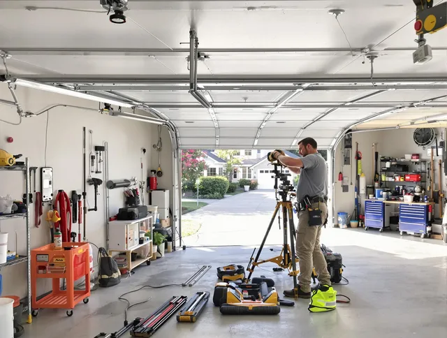 Medway Garage Door Repair specialist performing laser-guided track alignment in Medway